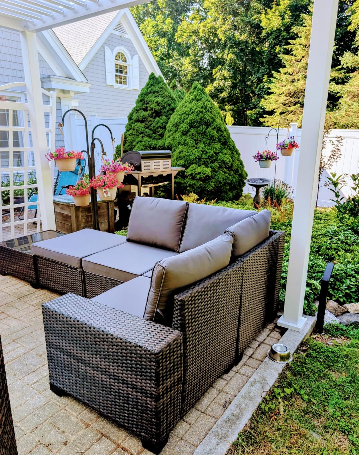 JOYURE 8 Pieces Patio Furniture Set All-Weather Outdoor Wicker Sectional Conversation Sofa Rattan Patio Seating Sofa with Cushion and Glass Table for Porch Poolside,Beige customer photo 2