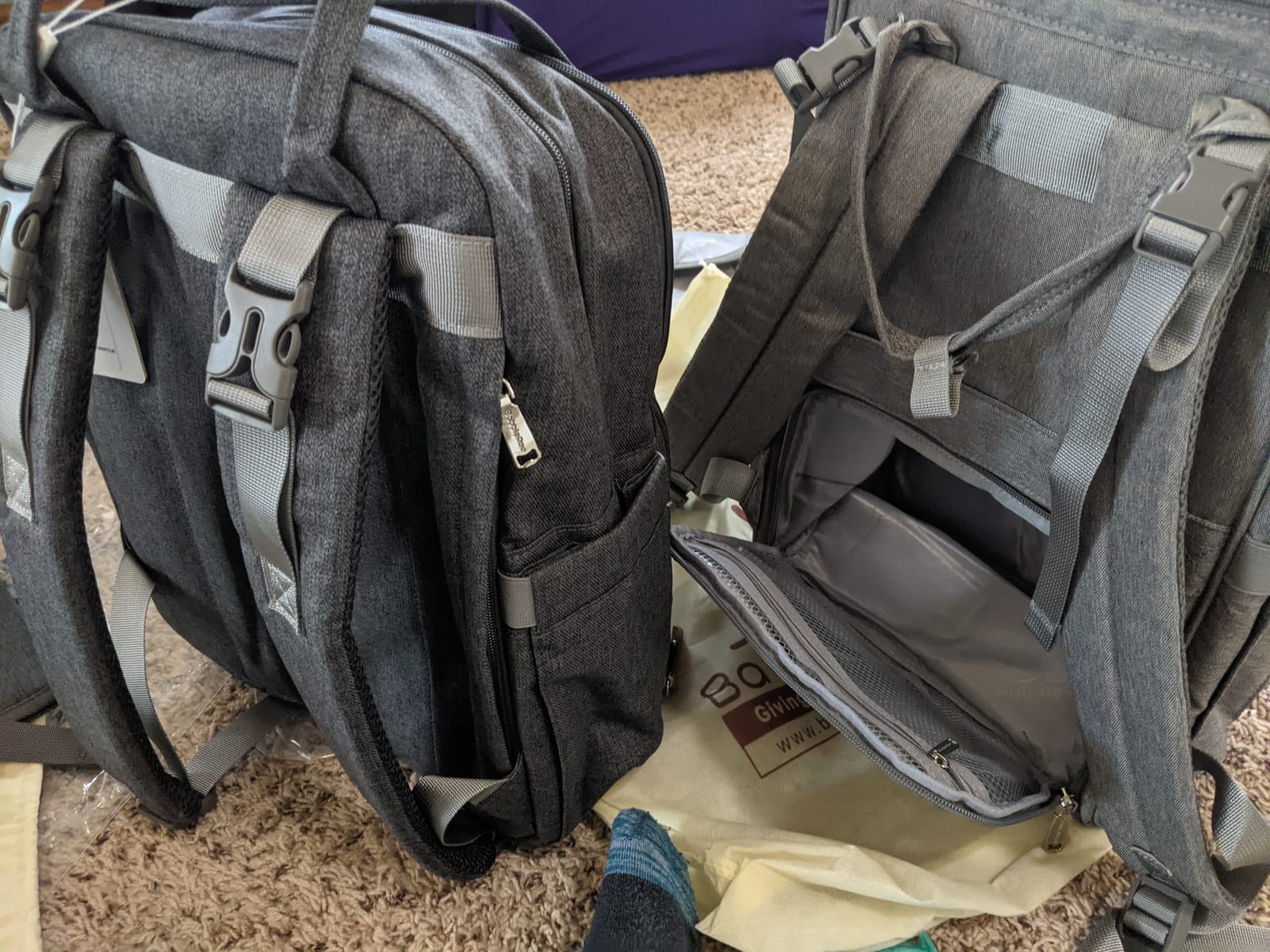 BabbleRoo Extra Large Diaper Bag Backpack, Expandable Baby Bag with Up to 50% More Capacity - Travel Essentials Baby Bag Tote with Changing Pad, Stroller Straps & Pacifier Case - Unisex, Dark Gray customer photo 2