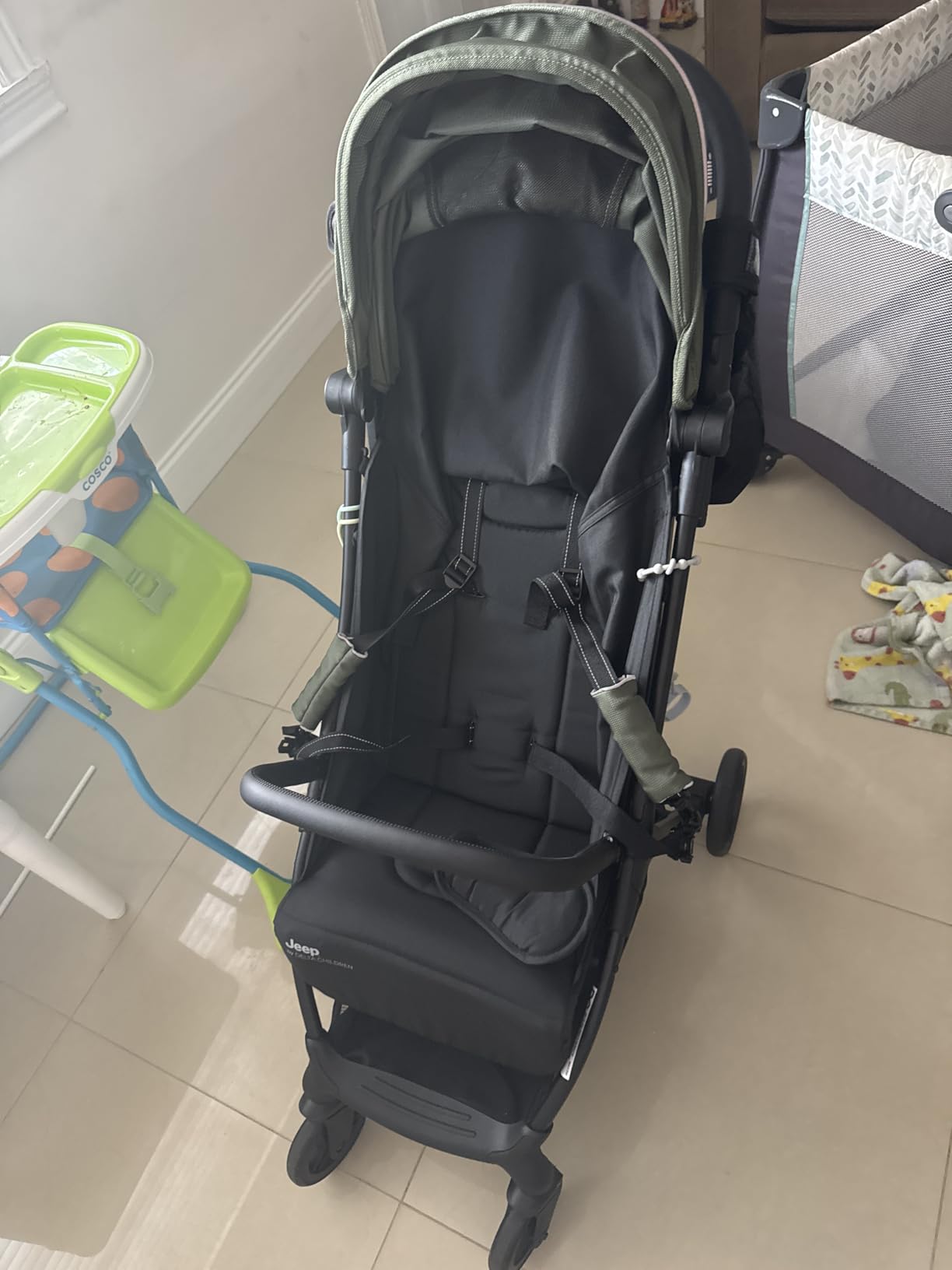 Jeep Altitude Compact Travel Stroller by Delta Children Greenguard Gold, Easy One Hand Fold, Lightweight, Extendable Canopy with Peek-a-Boo Window, Reclining Seat, 4 Wheel Suspension, Olive Green customer photo 2