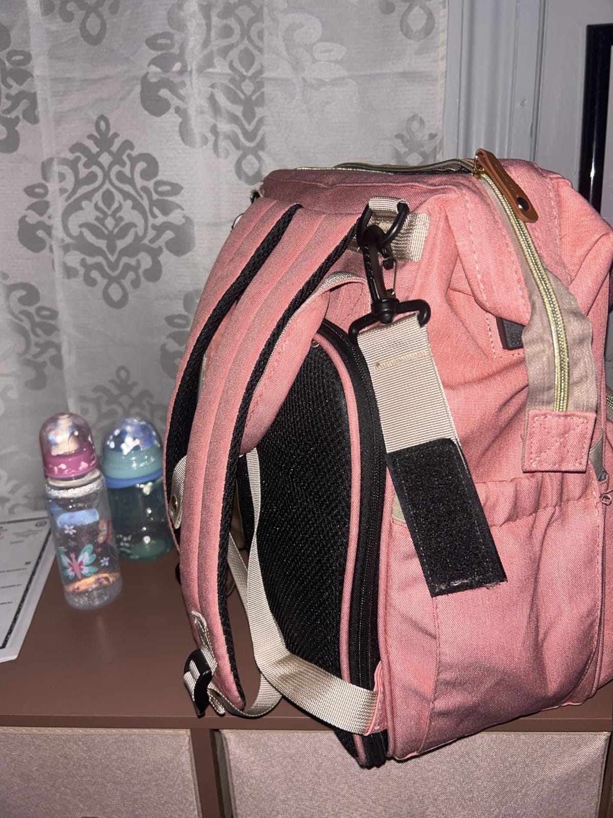 Diaper Bag with Changing Station, Waterproof 3 in 1 Diaper Backpack with Foldable Changing Pad, Large Travel Backpack for Mom & Dad, Baby Gift for Baby Girl & Boy, Pink-Grey customer photo 1