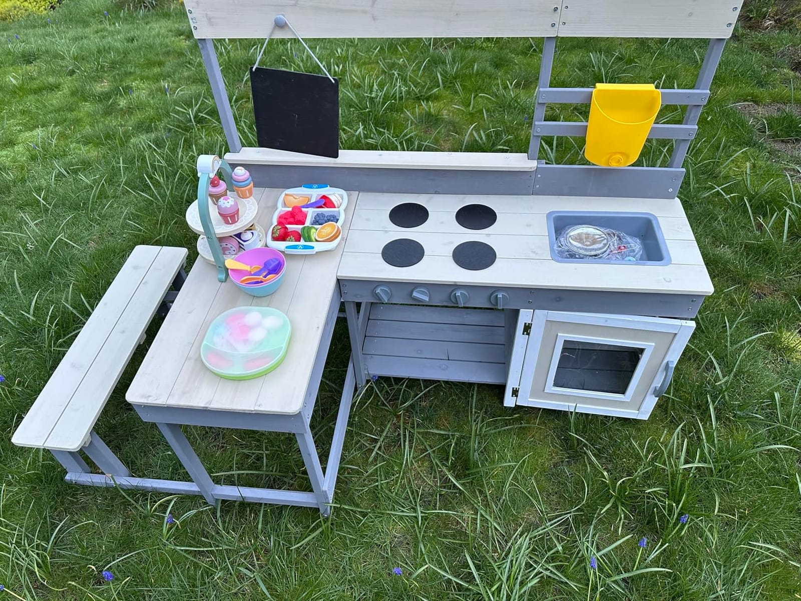 INFANS Mud Kitchen, Outdoor Play Kitchen with Faucet Chalkboard Stoves Removable Sink Cooking Accessories Wooden Kids Kitchen Playset Backyard Garden Toys Gift for Boys Girls Ages 3+ customer photo 1
