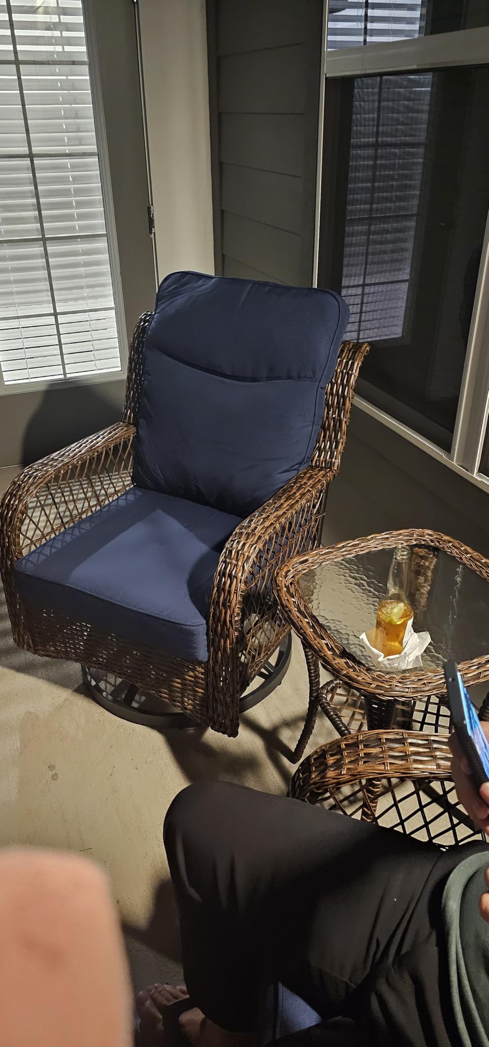 PIZZELLO 3 Pieces Outdoor Swivel Rocker Chairs with Rattan Side Table customer photo 2
