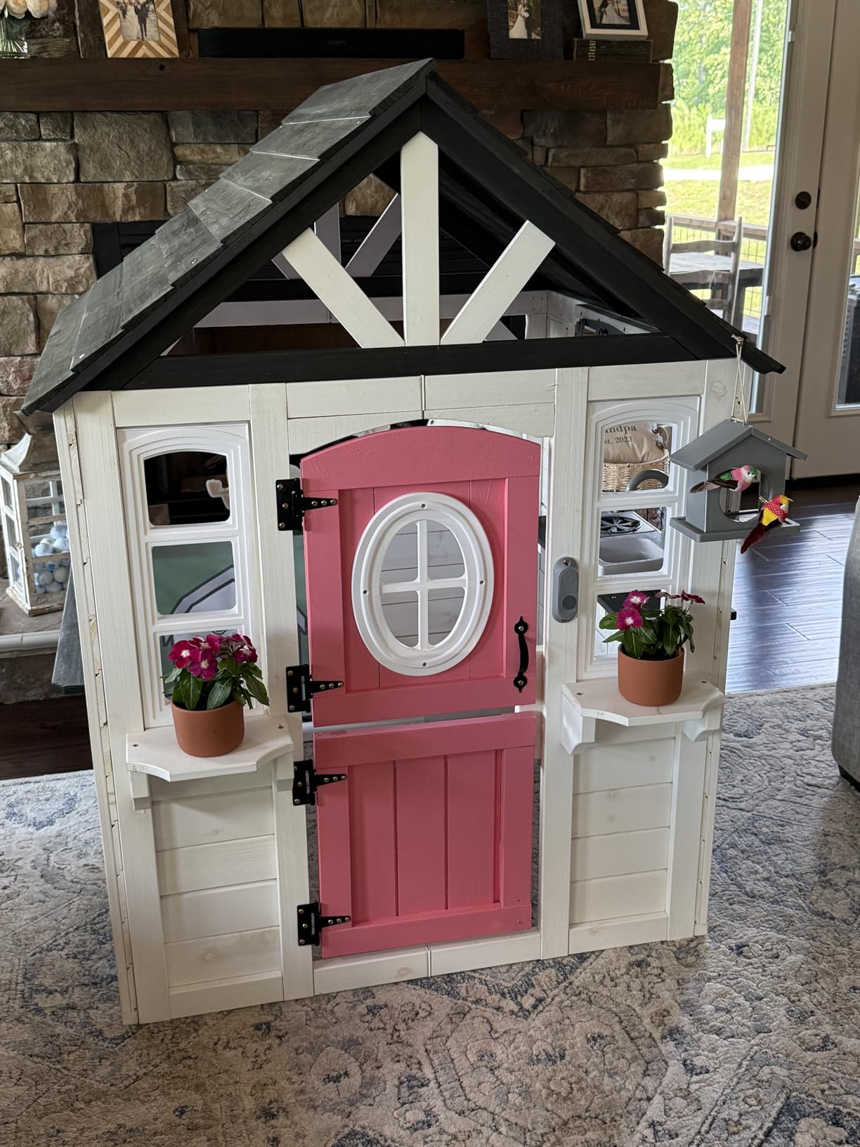 Kids Playhouse Outdoor,Cedar Wooden Play House for Kids Ages 3-6,with Dutch Door, Play Kitchen, Interactive Doorbell, Sink, Flowerpot, Birdcage customer photo 1