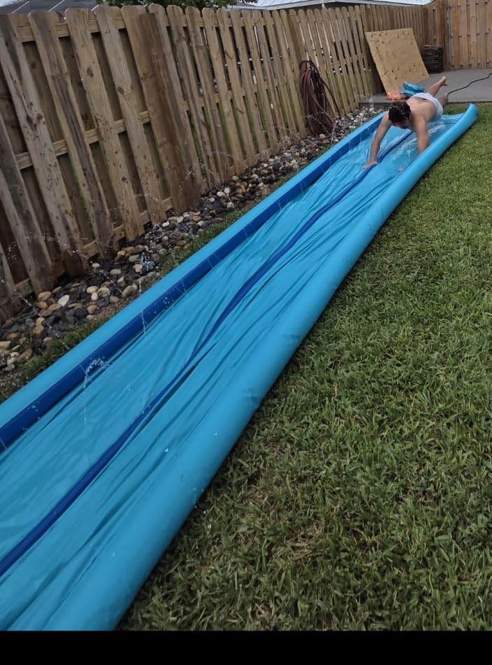 Slip and Water Slide for Kids and Adults Extra Long Water Slides for Backyard Build in Sprinkler with Two Bodyboards Heavy Duty Summer Outdoor Backyard Water Toys customer photo 1
