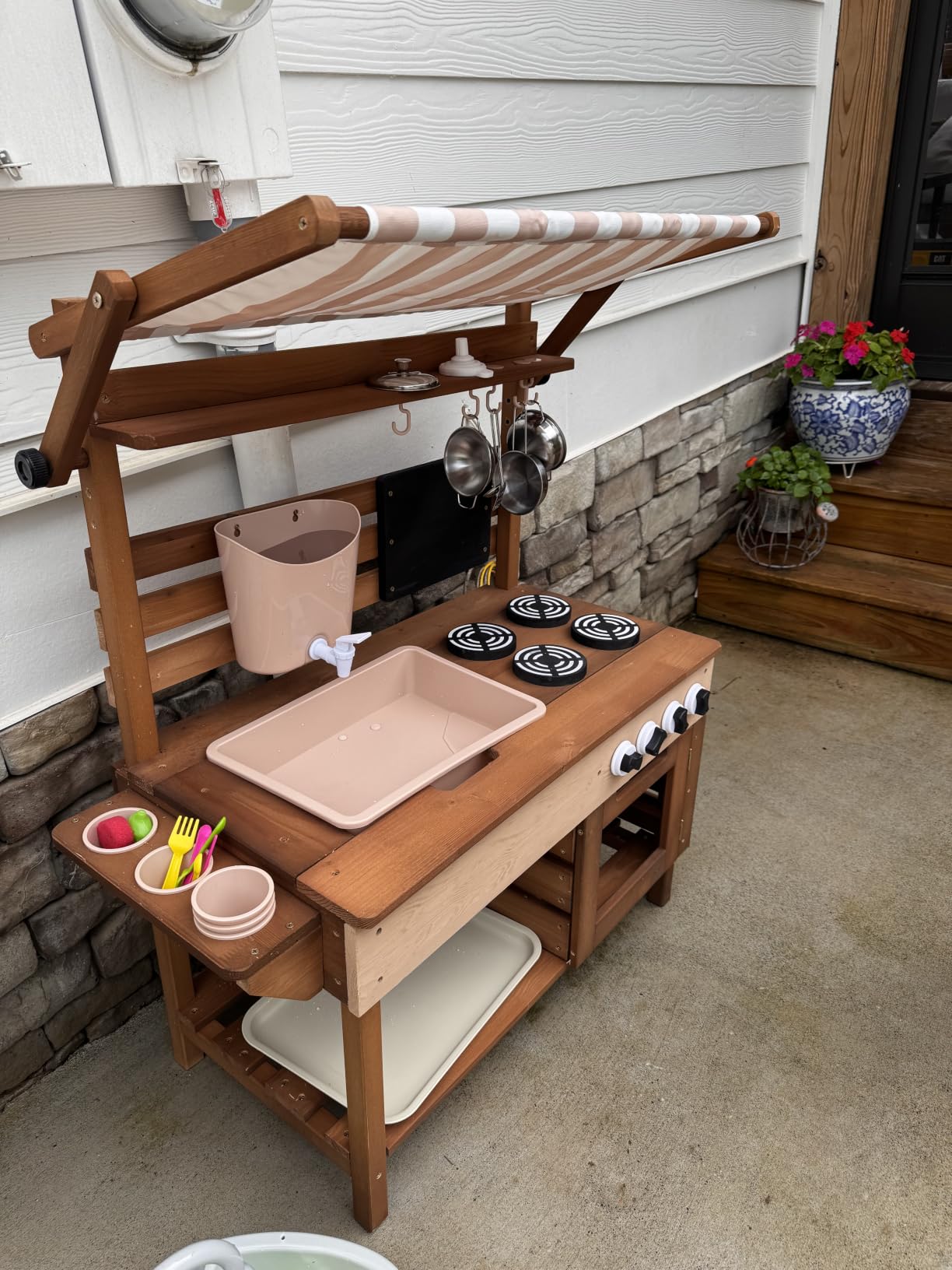 Best Choice Products Mud Kitchen for Kids Outdoor, Deluxe Wooden Play Kitchen with Canopy, Water Tank & Faucet, Sink, 14-Piece Accessories, Gardening Toy, Backyard Pretend Cooking Set- Olive customer photo 1