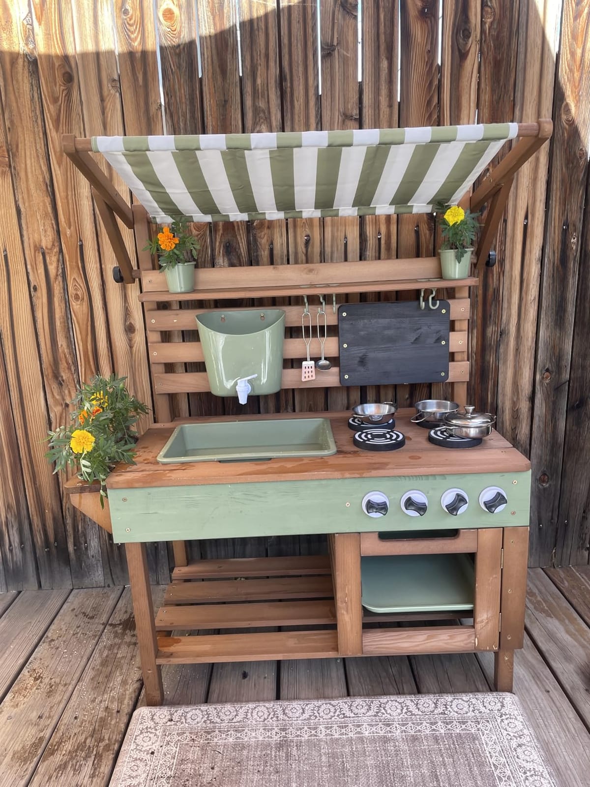 Best Choice Products Mud Kitchen for Kids Outdoor, Deluxe Wooden Play Kitchen with Canopy, Water Tank & Faucet, Sink, 14-Piece Accessories, Gardening Toy, Backyard Pretend Cooking Set- Olive customer photo 2